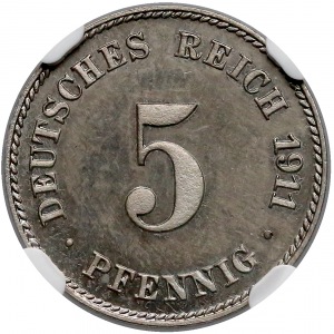 Germany, Proof, 5 pfennig 1911 - J - NGC PF64 CAMEO