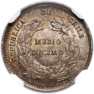 Chile, 1/2 decimo 1866 - NGC MS65