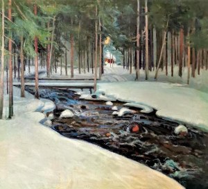 Józef WRZESIŃSKI (1872-?), Pejzaż zimowy ze strumieniem