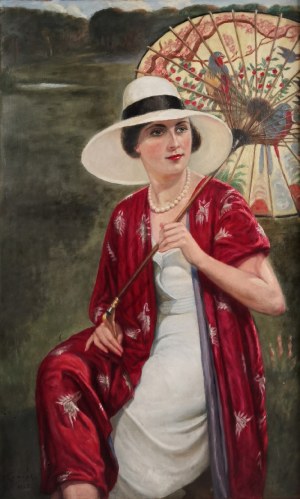 Roman KAWECKI (1868-1938), Kobieta z parasolką, 1935
