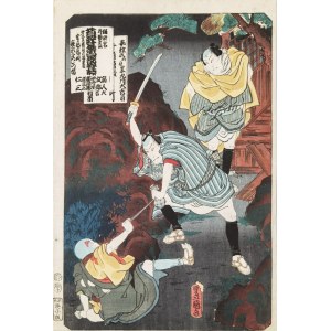 Utagawa KUNISADA (1786-1864), Aktorzy Bando Kamezo I i Ichikawa Kodanji IV z serii Odori keiyo gedai jin, 1856