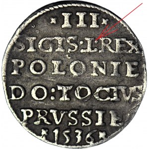 RR-, Zygmunt I Stary, Trojak 1536, Elbląg, odwrócone T, menniczy, R5