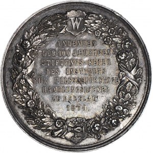 Śląsk, Medal Wrocław 1874, srebro 41mm, 100-lecie Instytutu Pomocy w Rozwoju Handlu