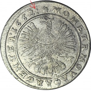 RRR-, Śląsk, Chrystian Wołowski, 15 krajcarów 1662, Brzeg, nienotowany!