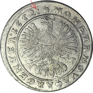RRR-, Śląsk, Chrystian Wołowski, 15 krajcarów 1662, Brzeg, nienotowany!