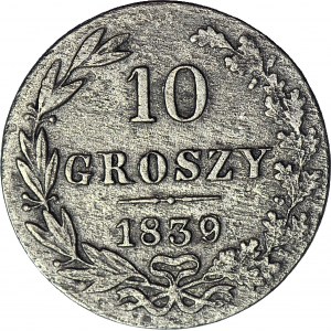 RRR-, Königreich Polen, 10 groszy 1839/9, seltener Jahrgang, DATE PRINTED - kleine 9 für große 9