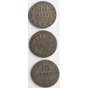 Królestwo Polskie, Zestaw trzech monet srebrnych 10 groszy