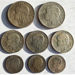 Zestaw ośmiu monet srebrnych