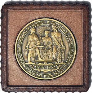 Medal, brąz, 500-lecie powrotu Gdańska do Polski – 1454-1954 r., rzadki