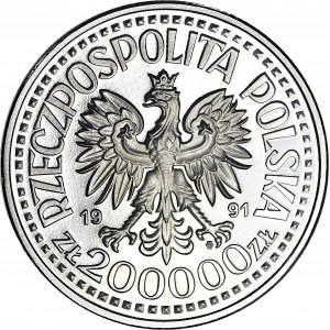 200.000 złotych 1991, PRÓBA, nikiel, Jan Paweł II, w tle Matka Boska Częstochowska
