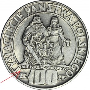 RR, 100 złotych 1966, Mieszko i Dąbrówka, destrukt, ZANIKAJĄCY napis Gosławski