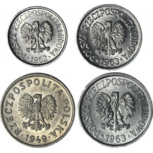 Lot 4 szt. 5 gr 1962, 10 gr 1963, 20 gr 1949 MN i 1963, mennicze