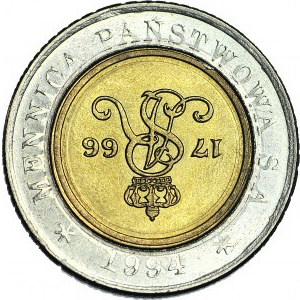 5 złotych 1994, Warszawa, PRÓBA TŁOCZENIA, 180 st. odwrotka wewnętrznego pierścienia