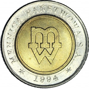 5 złotych 1994, Warszawa, PRÓBA TŁOCZENIA, mennicze