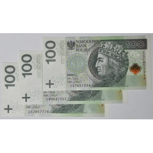 3 szt. 100 złotych 2012, serie CE, CS, CW