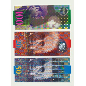 Szwajcaria, Zestaw 3 banknotów testowych Landis & Gyr, KINEGRAM
