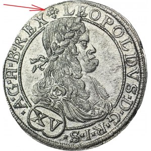 Austria, Leopold I, 15 krajcarów 1664, Wiedeń, ozdobny krzyż kończy napis