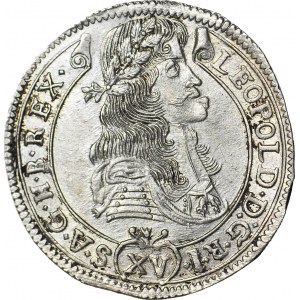 Węgry, Leopold I, 15 krajcarów 1686 KB, Kremnica, piękny