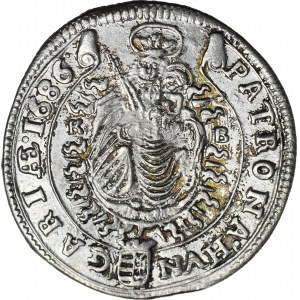 Węgry, Leopold I, 15 krajcarów 1686 KB, Kremnica, piękny