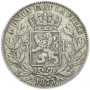 Belgia, Leopold II, 5 franków 1873, Bruksela