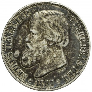 Brazylia, Piotr II, 200 reali 1867, srebro