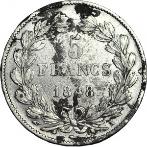 Francja, Ludwik Filip I, 5 franków 1848 A, Paryż