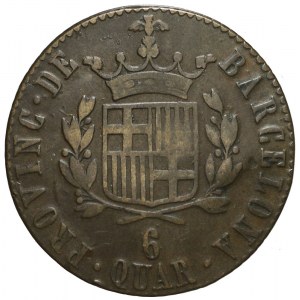Hiszpania, Fernando VII, 6 quartos 1823, Barcelona