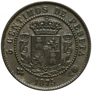 Hiszpania, Carlos VII, 5 centimos 1875, rzadkie