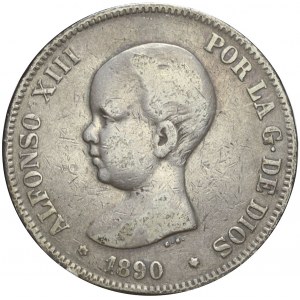 Hiszpania, Alfonso XIII, 5 peset 1890