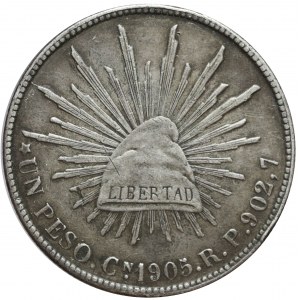 Meksyk, 1 peso 1905, Culiacán, rzadkie