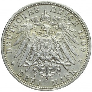 Niemcy, Prusy, Wilhelm II, 3 marki 1909, Berlin