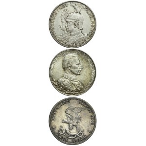 Niemcy, Cesarstwo, Zestaw trzech monet srebrnych 2 marki, bardzo ładne