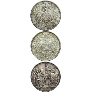Niemcy, Cesarstwo, Zestaw trzech monet srebrnych 2 marki, bardzo ładne