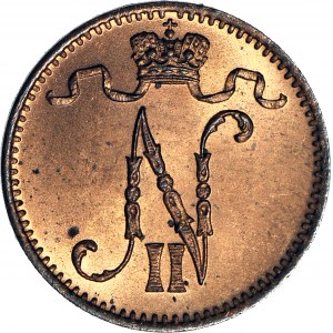 Finlandia / Rosja, Mikołaj II, 1 penni 1909, mennicze, czerwone