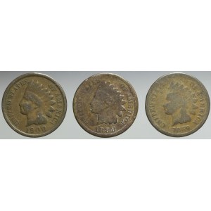 Stany Zjednoczone Ameryki (USA), Zestaw trzech monet 1 cent Głowa Indianina