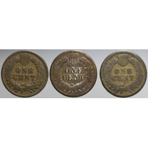 Stany Zjednoczone Ameryki (USA), Zestaw trzech monet 1 cent Głowa Indianina