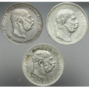 Węgry, Franciszek Józef, Zestaw trzech monet 1 korona, Kremnica, piękne egzemplarze