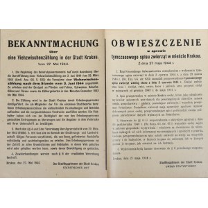 Bekanntmachung uber eine Viehzwischenzahlung in der Stadt Krakau. Vom 27. Mai 1944