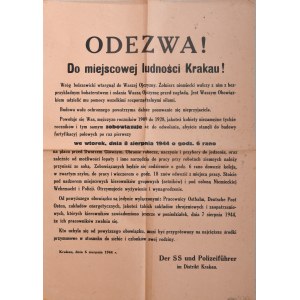 Odezwa! Do miejscowej ludności Krakau! Dnia 6 sierpnia 1944 r.