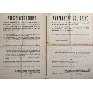 Polizeiverordnung uber die Benutzung von Personenkraftwagen und Kraftradern in der Stadt Warschau vom 1. Februar 1944.