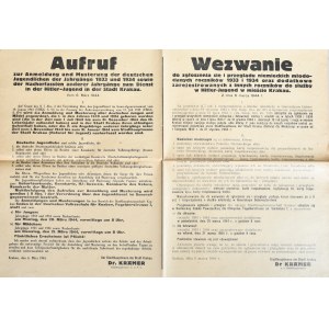 Aufruf zur Anmeldung und Musterung der deutschen Jugendlichen der Jahrgange 1933 und 1934 sowie der Nacherfassten anderer Jahrgange zum Dienst in der Hitler-Jugend in der Stadt Krakau. Vom 6. marz 1944.