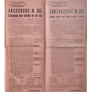 Anordnung No 365 Schutzimpfungen gegen Bauchtyphus und Rote Ruhr. Lublin, den 16. Mai 1942.