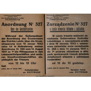 Anordnung No 327 uber die Geschatszeiten. Lublin, den 31. Januar 1942.