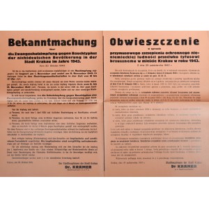 Bekanntmachung uber die Zwangsschutzimpfung gegen Bauchtyphus der nichtdeutschen Bevolkerung in der Stadt Krakau im Jahre 1943. Vom 20. Oktober 1943