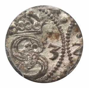  Zygmunt III Waza denar Łobżenica 1623 PCGS MS63