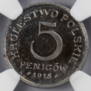 Kingdom of Poland 5 pfennig 1918-F Stuttgart NGC PF63