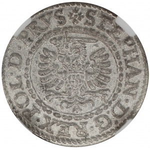 Stefan Batory szeląg 1579 Gdańsk NGC AU Details