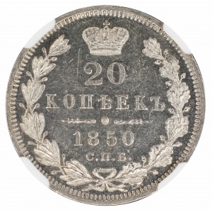 Nicholas I 20 kopek 1850 NA NGC MS 63