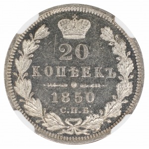 Mikołaj I 20 kopiejek 1850 NA NGC MS 63