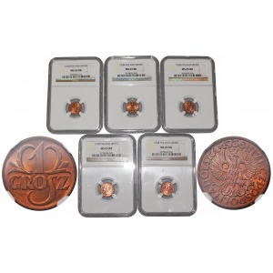 Investment set 5 pieces 1 grosz 1938 NGC MS 65 RB